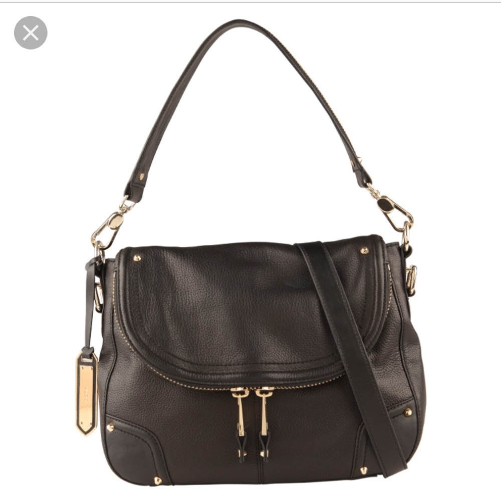 Real black leather crossbody purse saddle bag